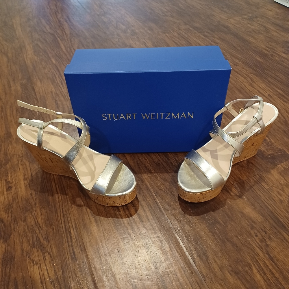 Stuart Weitzman Gold Wedge Sandals (US 7.5)